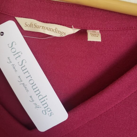 Soft Surroundings Marla Dress Dark Fuchsia Size M Stretch Asymmetrical Artsy NEW - Picture 2 of 11